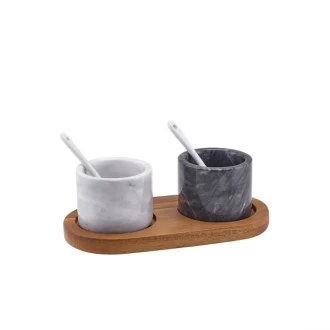 Neville Genware Marble Salt & Pepper Pot Set Base- Size:  Supplied With 2 Spoons