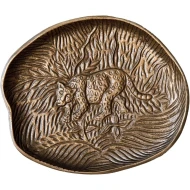 Artesà Oval Serving Platter, Rustic Embossed Metal Plate with Leopard Design, 24 x 21cm