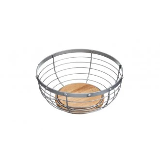 Industrial Kitchen Vintage-Style Metal / Wooden Fruit Bowl, 28 x 12 cm (11" x 5") - Grey