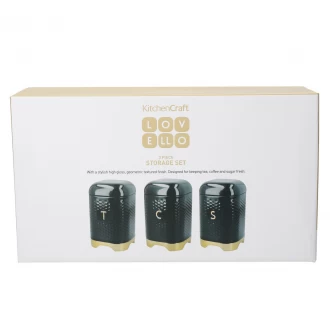 Lovello Tea, Coffee and Sugar Storage Canisters, in Gift box, Hunter and Gold