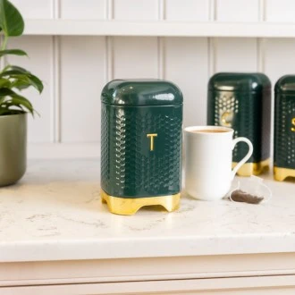 Lovello Tea Storage Caddy with Lid, Hunter Green & Gold