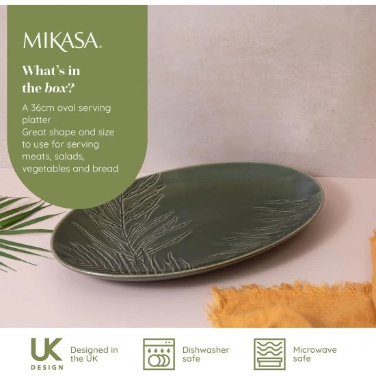 Mikasa Jardin Oval Serving Platter, Green Stoneware Oval Serving Platter for Food, 36cm, Large Serve Platter - Gift Boxed, MKJDSRVPLATOV Shop quality Mikasa Jardin Oval Serving Platter, Green Stoneware Oval Serving Platter for Food, 36cm, Large Serve Platter - Gift Boxed in Kenya from vituzote.com Shop in-store or online and get countrywide delivery!