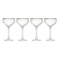 MIKASA Sorrento Ridged Crystal Coupe Glasses with Gold Rim and Wide Shape, 380ml