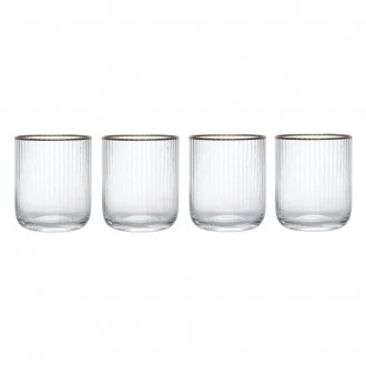 MIKASA Sorrento Ridged Crystal Tumbler Glasses with Gold Rim and Wide Shape, 380ml,