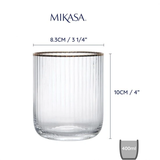 Shop quality MIKASA Sorrento Ridged Crystal Tumbler Glasses with Gold Rim and Wide Shape, 380ml, in Kenya from vituzote.com Shop in-store or online and get countrywide delivery!