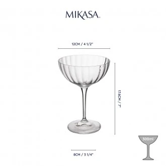 Mikasa Treviso 4-Piece  Rippled Crystal Coupe Glass Set, 300ml