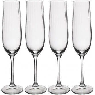 Mikasa Treviso 4-Piece Rippled Crystal Flute Glass Set, 190ml