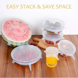 Eazy Stretch Silicone Lid Covers, Clear - Set Of 6