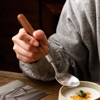 Vee Zee Stainless Steel Soup Spoon With Round Wooden Handle 