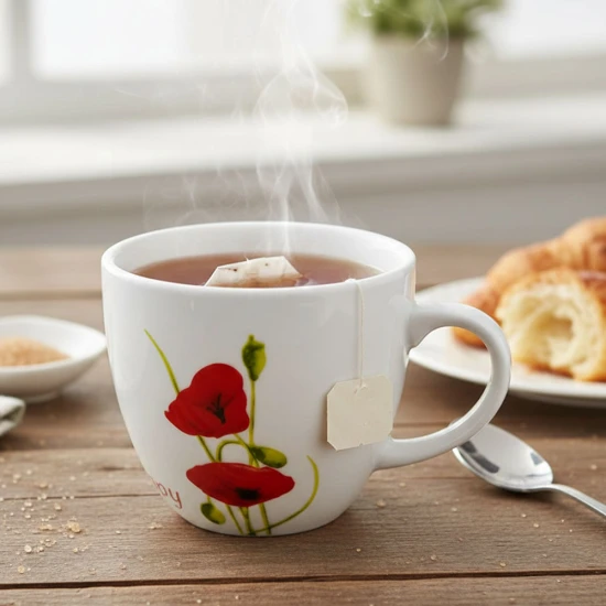 Dunelm Poppy  Tea/Coffee cup, Red and White