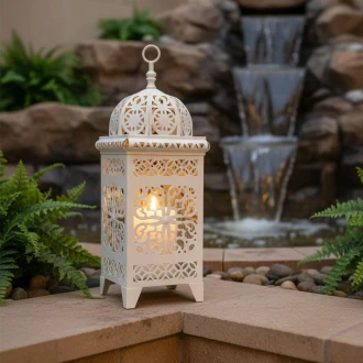 Candlelight 29Cm Small Morrocan Cut Out Lantern - Cream(Dun)