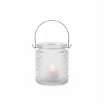 Candlelight 9Cm Glass Jar Lantern Clear ,Diamond Textured
