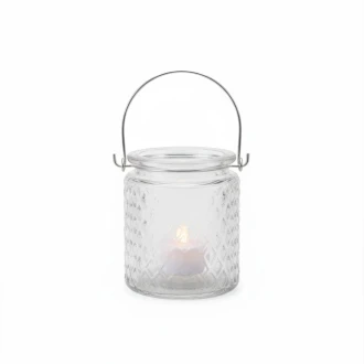 Candlelight 9Cm Glass Jar Lantern Clear ,Diamond Textured