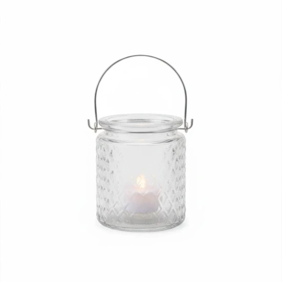 Candlelight 9Cm Glass Jar Lantern Clear ,Diamond Textured