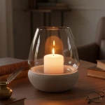Dunelm Round Glass Candle Holder With Cement Base 