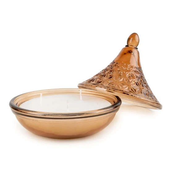 Candlelight Embossed Tagine Glass Candle- Terracotta