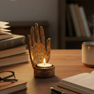 Dunelm Buddha Hand Tealight Holder, Gold