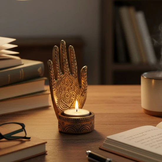 Dunelm Buddha Hand Tealight Holder, Gold