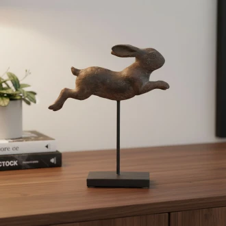 Candlelight Large Leaping Rabbit on Stand - Brown