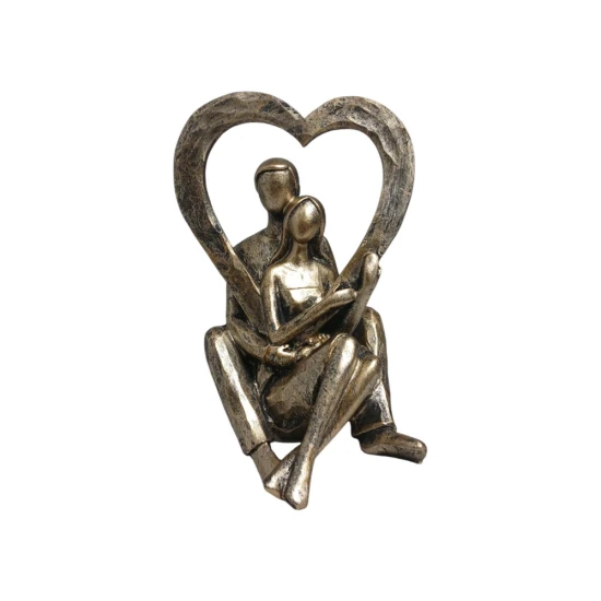 Candlelight Resin Couple Sat Down Holding Heart Ornament - Bronze