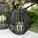 Candlelight Wood and Metal Slatted Lantern With Handle Matt Black, 24x24x23cm