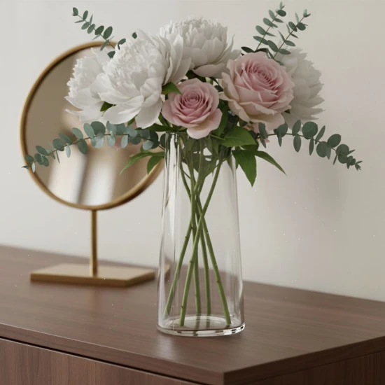 Candlelight 28Cm Large Heavy Glass Vase - Clear Finish