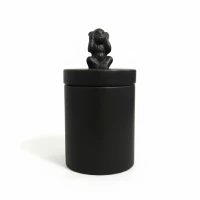 Dunelm Ceramic Storage Jar With Monkey Lid (Hear No Evil Monkey Canister), Matt Black, 17cm