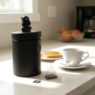 Dunelm Ceramic Storage Jar With Monkey Lid (Hear No Evil Monkey Canister), Matt Black, 17cm