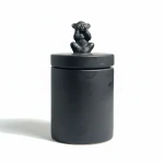 Dunelm Ceramic Storage Jar With Monkey Lid (See No Evil Monkey Canister), Matte Black, 17cm