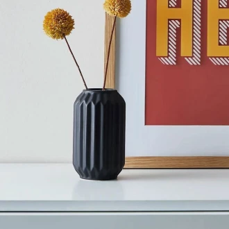 Dunelm 14CM Ceramic Satin Finish Fluted Black Vase