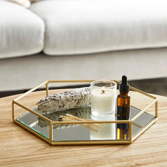Candlelight Hexagonal Tray - Gold