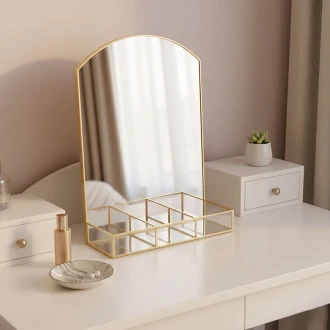 Candlelight Gold Trim Dressing Table Mirror 35Cm , Gold 