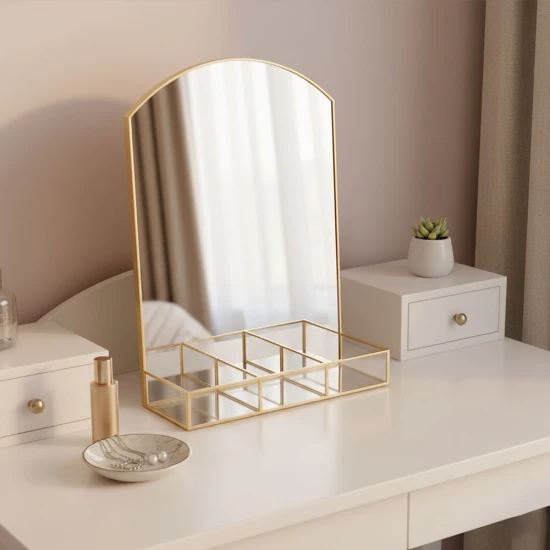 Candlelight Gold Trim Dressing Table Mirror 35Cm , Gold 