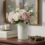 Dunelm 18CM Glass Ridged Vase With Frosted Colour