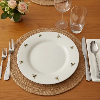 Dunelm 27cm Porcelain Dinner Plate - Bee - Yellow