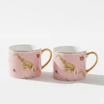 Candlelight Set of Two Straight Sided Mugs With Gold Handle - Giraffe - Gift Boxed