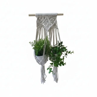 Candlelight 45CM Double Macrame hanging Plant ,White
