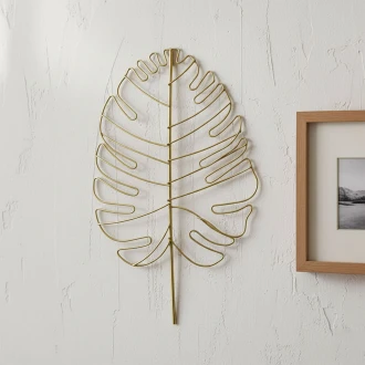 Candlelight Wire Leaf Wall Art ,Gold, 40x25CM 