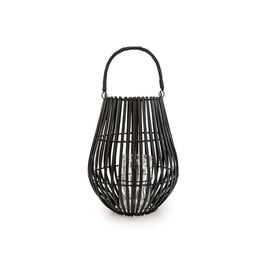 Candlelight Slatted Lantern With Handle, Matt Black, 34cm