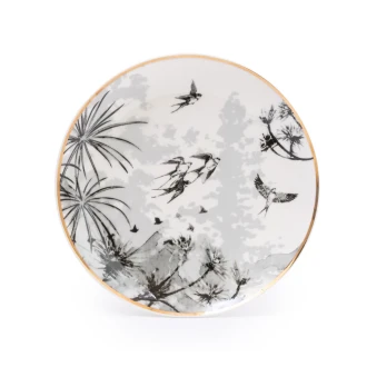 Candlelight Trinket Dish Sunset Skies With Gold Rim , Grey/Gold