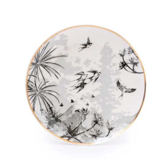 Candlelight Trinket Dish Sunset Skies With Gold Rim , Grey/Gold