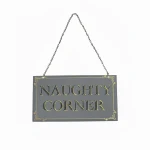 Dunelm Printed Hanging Mirror With Chain - "Naughty Corner", 23cmx15cm
