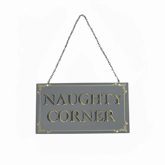 Dunelm Printed Hanging Mirror With Chain - "Naughty Corner", 23cmx15cm