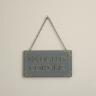Dunelm Printed Hanging Mirror With Chain - "Naughty Corner", 23cmx15cm