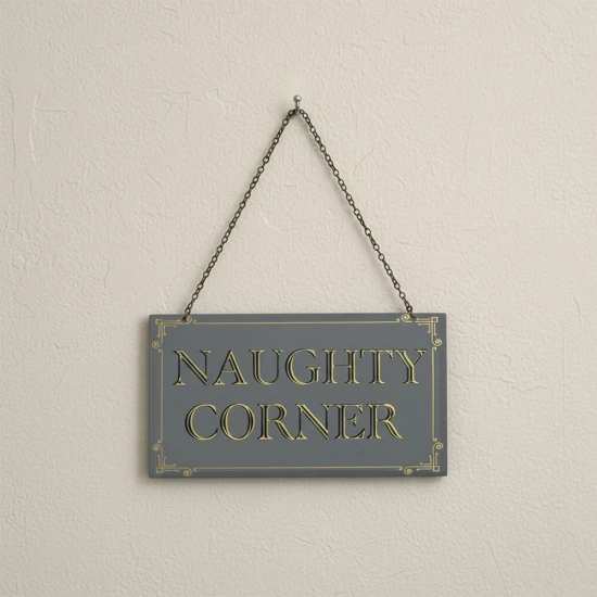 Dunelm Printed Hanging Mirror With Chain - "Naughty Corner", 23cmx15cm