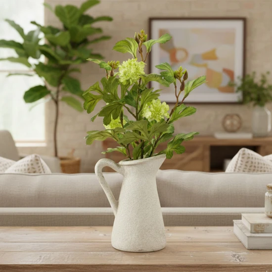 Candlelight Ceramic Jug With Vibernam Stems, Green