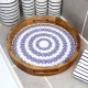 Candlelight 30Cm Round Tray Mango Wood/Enamel  - Blue Dashes