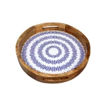 Candlelight 30Cm Round Tray Mango Wood/Enamel  - Blue Dashes