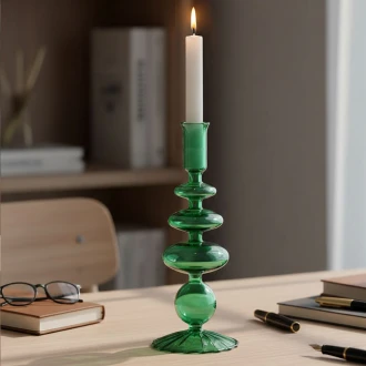 Dunelm  27.5Cm Glass Taper Candle Holder Emerald Green - Green