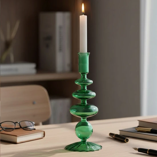 Dunelm  27.5Cm Glass Taper Candle Holder Emerald Green - Green